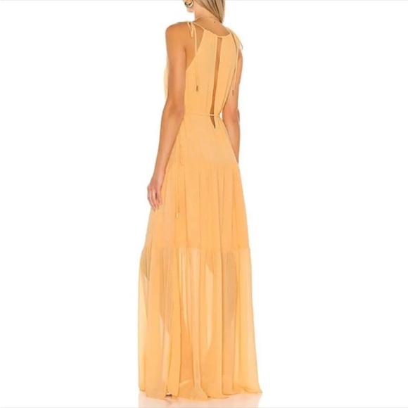 Lovers+Friends] Deep slits Drawstring neck line&waist Crepe Maxi Dress Tangerine - Picture 4 of 16